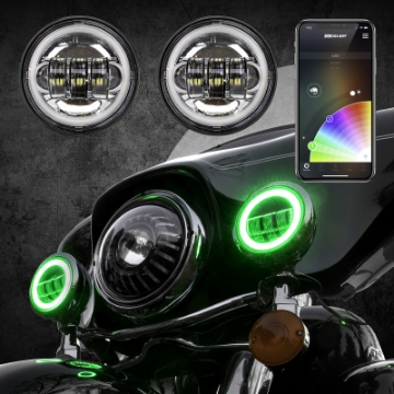 Picture of XK Glow 4-5In Chrome RGB LED Harley Running Light XKchrome Bluetooth App Controlled Kit
