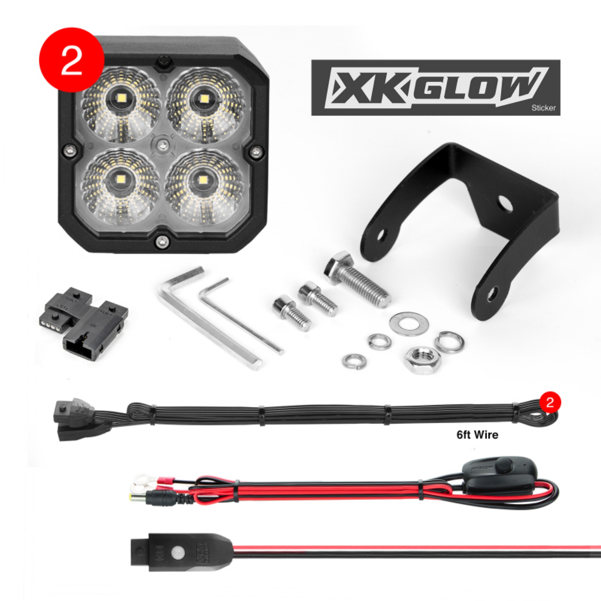 Picture of XK Glow XKchrome 20w LED Cube Light w- RGB Accent Light Kit w- Controller- Flood Beam 2pc