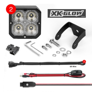 Picture of XK Glow XKchrome 20w LED Cube Light w- RGB Accent Light Kit w- Controller- Flood Beam 2pc