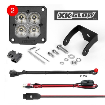 Picture of XK Glow Flush Mount XKchrome 20w LED Cube Light w- RGB Accent Light Kit w- Cntrlr- Driving Beam 2pc