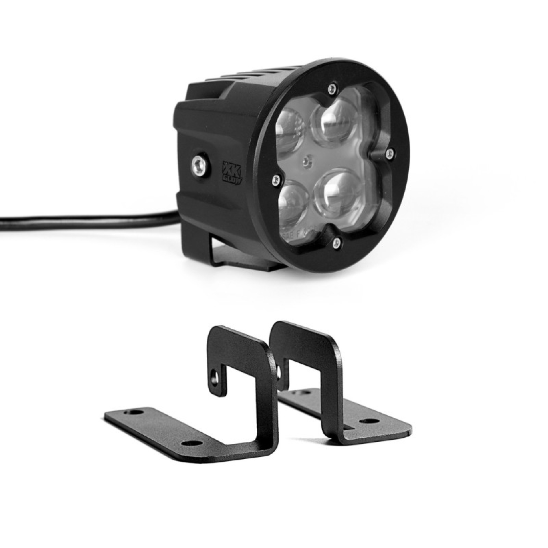Picture of XK Glow Round XKchrome 20w LED Cube Light w- RGB Accent Light - Fog Beam w-Fog Light Bracket