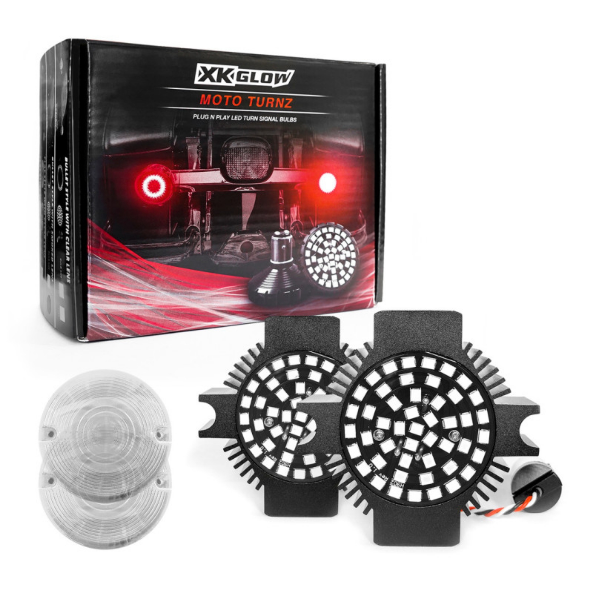 Picture of XK Glow Motorcycle Rear LED Turn Signal Kit - Flat Style Clear Lenses