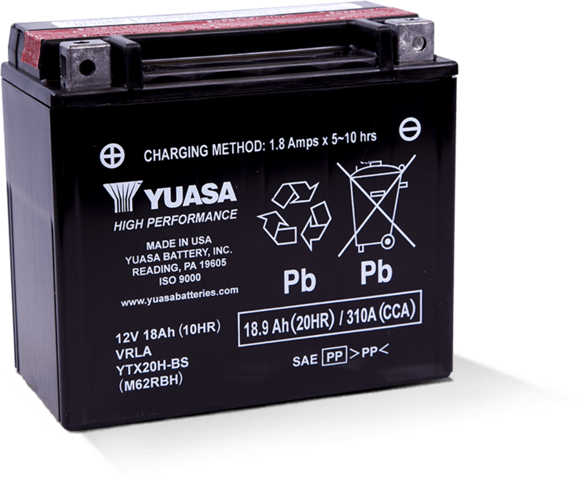 Picture of Yuasa YTX20H-BS High Performance AGM 12-Volt Battery w-Bottle