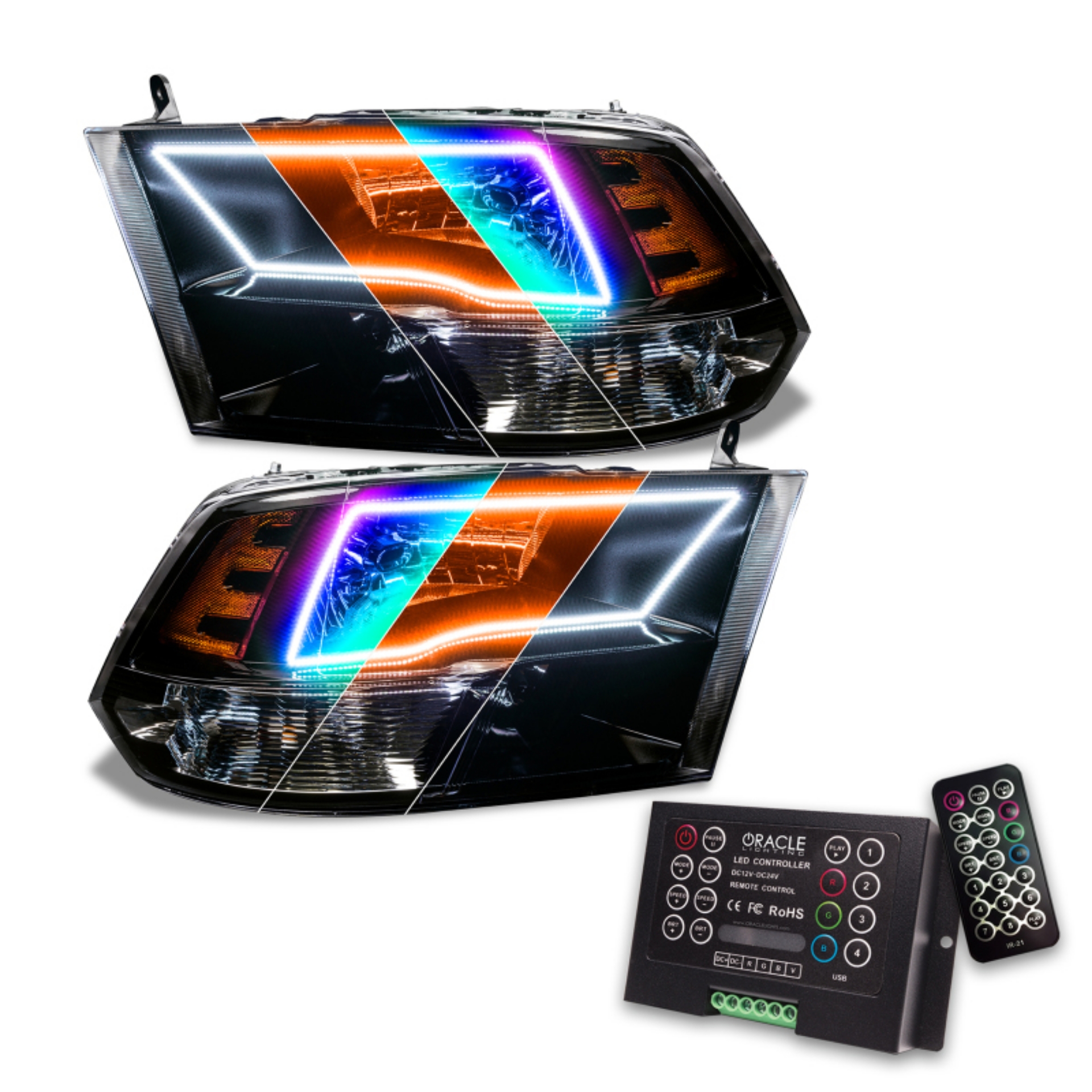Picture of Oracle Lighting 09-18 RAM 1500 Sport Halo Headlights - Blk Housing w-2-0 Controller