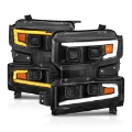 Picture of ANZO 19-22 Chevrolet Silverado 1500 LED Proj HL w-Lgt Bar SwBk Seq- Blk w-In- Light - Driver Side ON