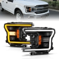 Picture of ANZO 18-20 Ford F-150 w-o Fctry LED Full LED Proj Headlights w-Light Bar Swtchbk Seq- Black w-Init