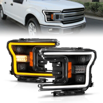 Picture of ANZO 18-20 Ford F-150 w-o Fctry LED Full LED Proj Headlights w-Light Bar Swtchbk Seq- Black w-Init