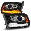 Picture of ANZO 09-18 Dodge 1500-3500 LED Plank Style Headlights w-Switchback+Sequential Hyper Black OE Style