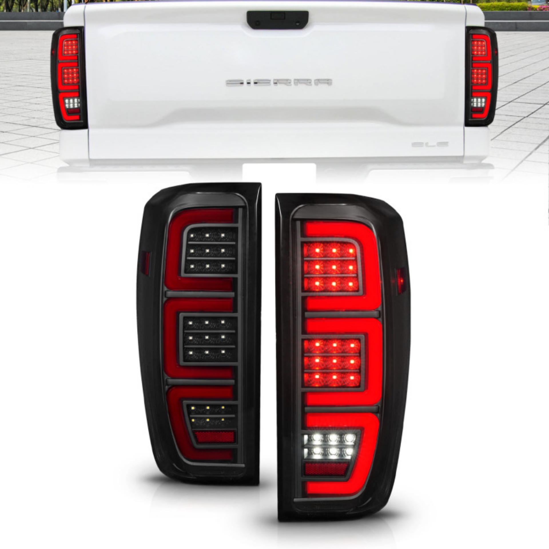 Picture of ANZO 19-23 GMC Sierra 1500-2500HD-3500HD Smoke Black Replacement Full LED Bar Tail Light