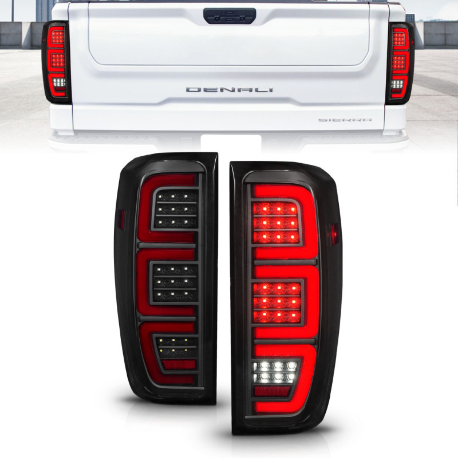 Picture of ANZO 19-23 GMC Sierra 1500-2500HD-3500HD Smoke Black Replacement Full LED Bar Tail Light