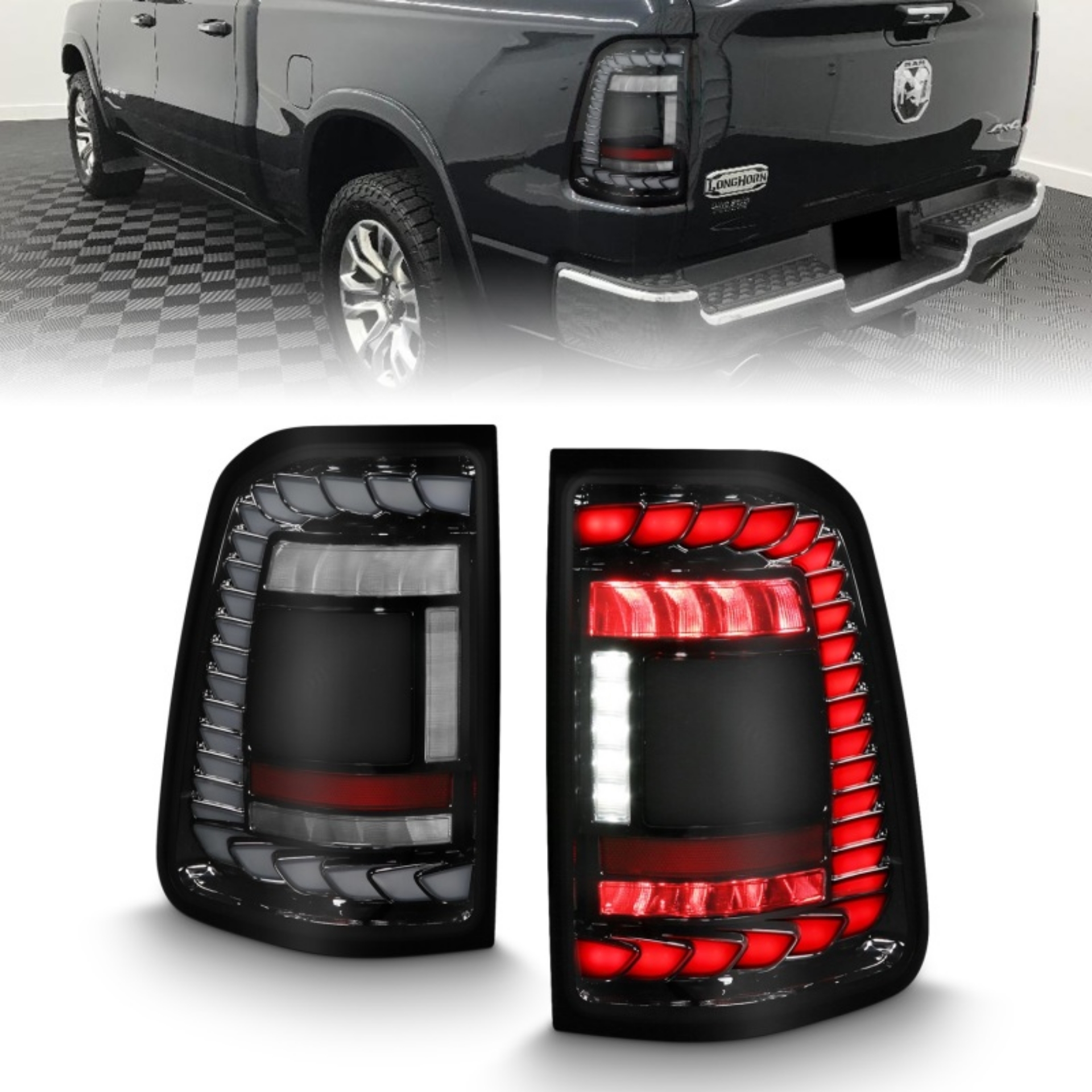 Picture of Anzo 19-23 Dodge RAM 1500 Tradesman-Big Horn Full LED Sequential Signal Black Taillights
