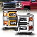 Picture of Anzo 14-15 Chevy Silverado 1500 Chrome Dual Switchback+Sequential LED Tube Sq- Projector Headlights