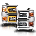 Picture of Anzo 14-15 Chevy Silverado 1500 Chrome Dual Switchback+Sequential LED Tube Sq- Projector Headlights