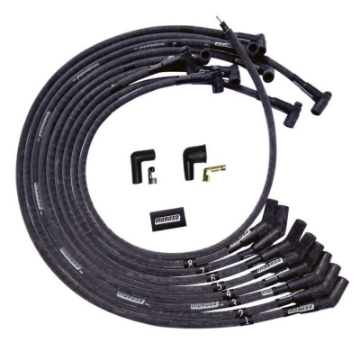 Picture of Moroso BBC Under Header Sleeved 135 Plug End HEI Ultra Spark Plug Wire Set - Black