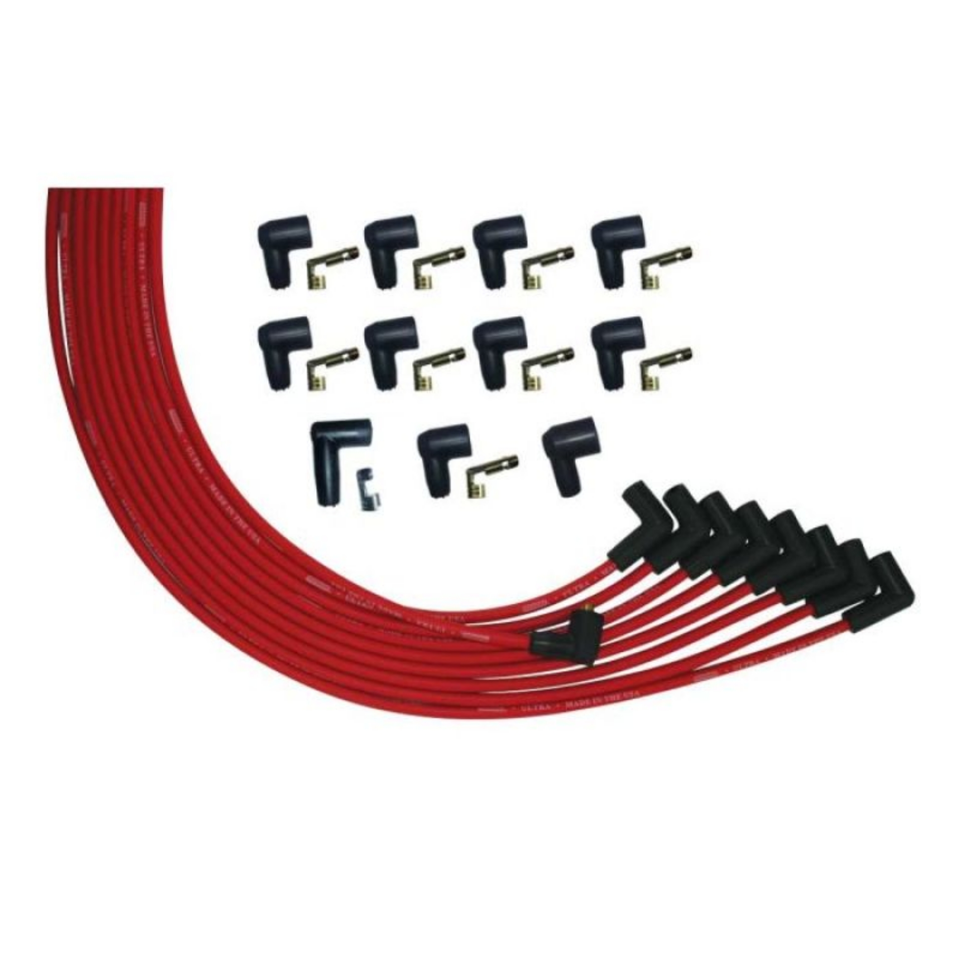 Picture of Moroso V8 Universal 90 Deg Plug Non-HEI Ultra Spark Plug Wire Set - Red