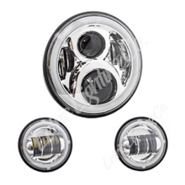 Picture of Letric Lighting 7? Full-Halo Chrome LED Headlight with 2 4-5? Full-Halo Chrome Passing Lamps