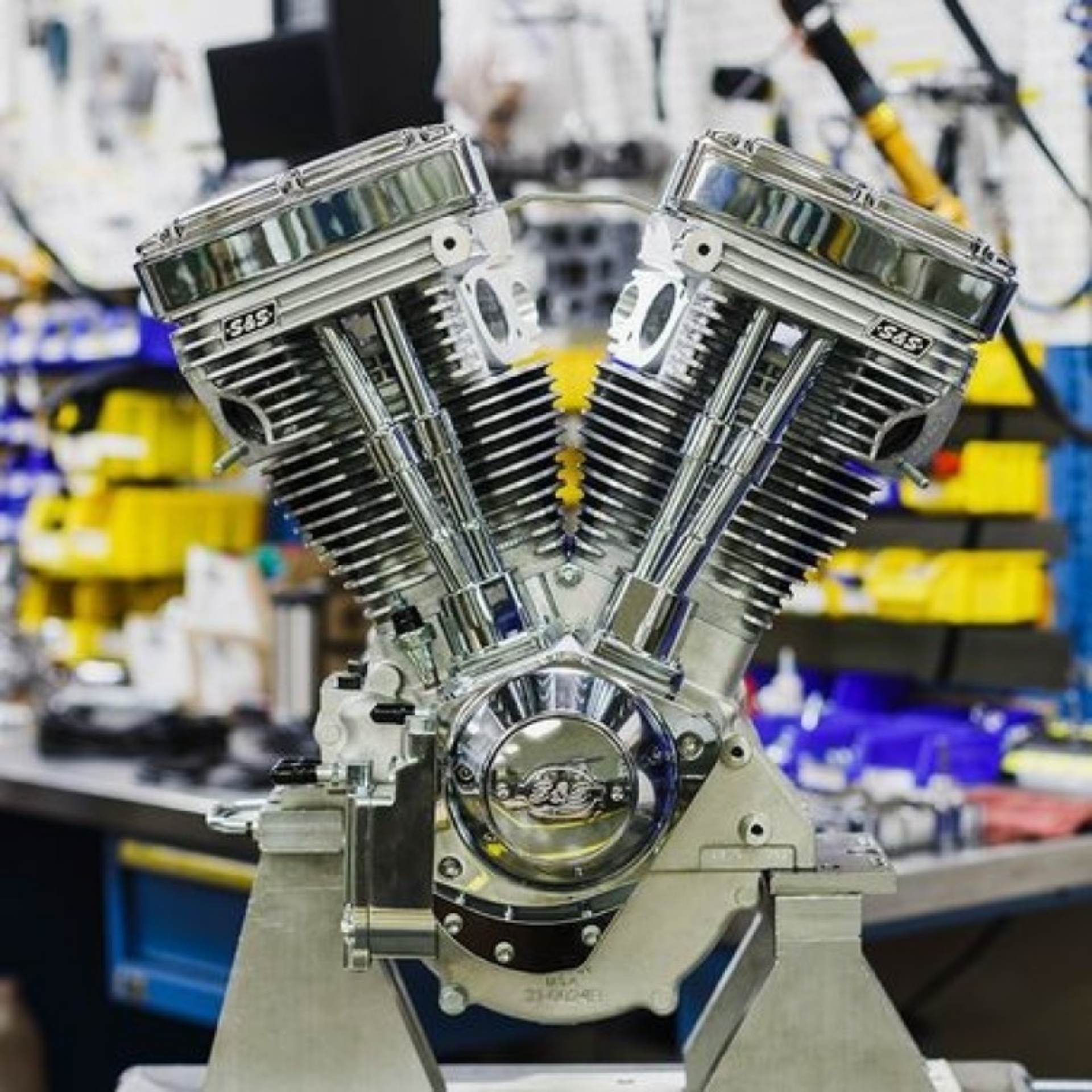 Picture of S&S Cycle Natural V124 Long Block Engine w- 640 Cams & Chrome Billet Gear Cover