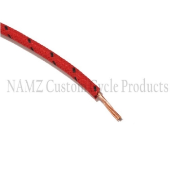 Picture of NAMZ OEM Color Cloth-Braided Wire 25ft- Pack 16g - Red w-Black Tracer