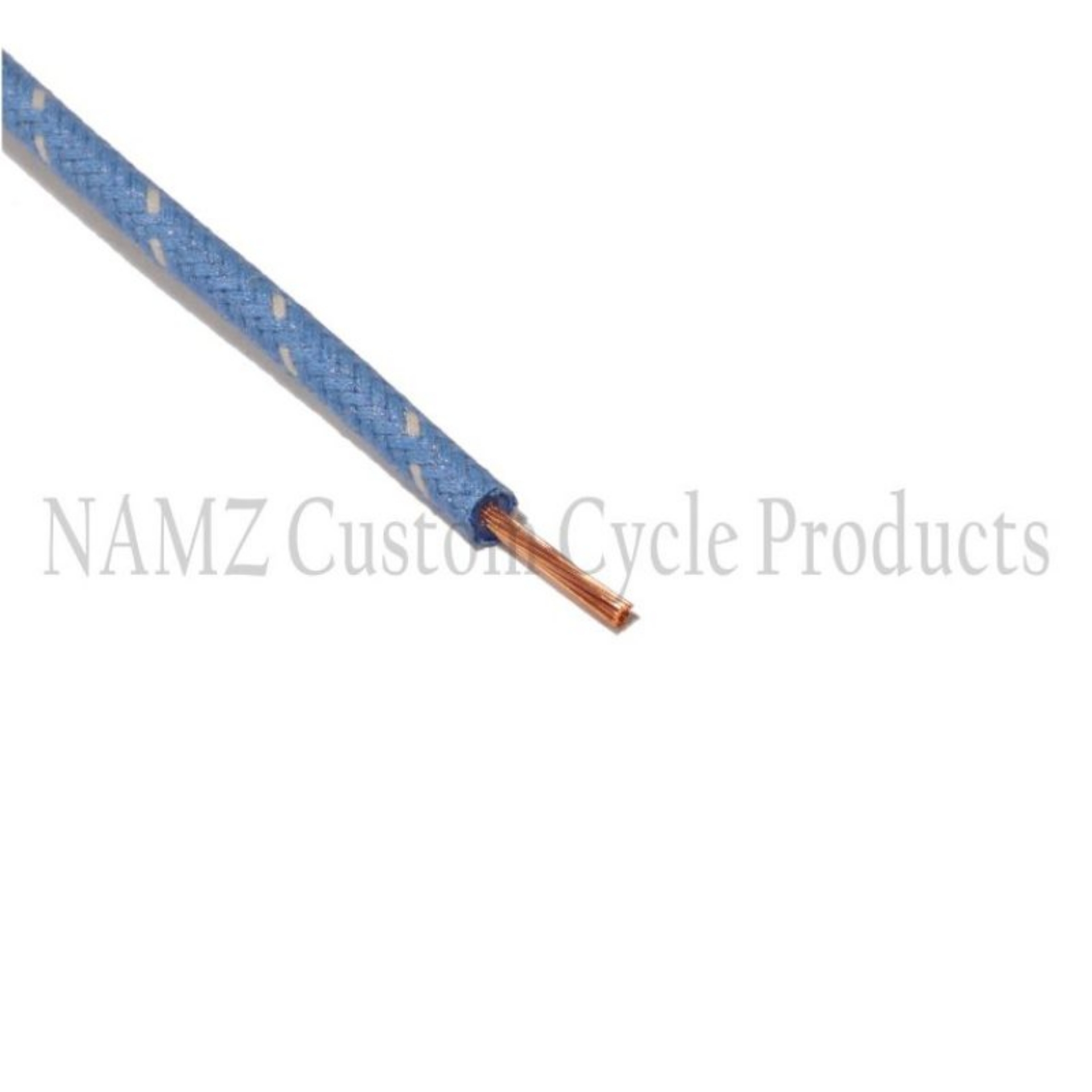 Picture of NAMZ OEM Color Cloth-Braided Wire 25ft- Pack 16g - Blue w-White Tracer