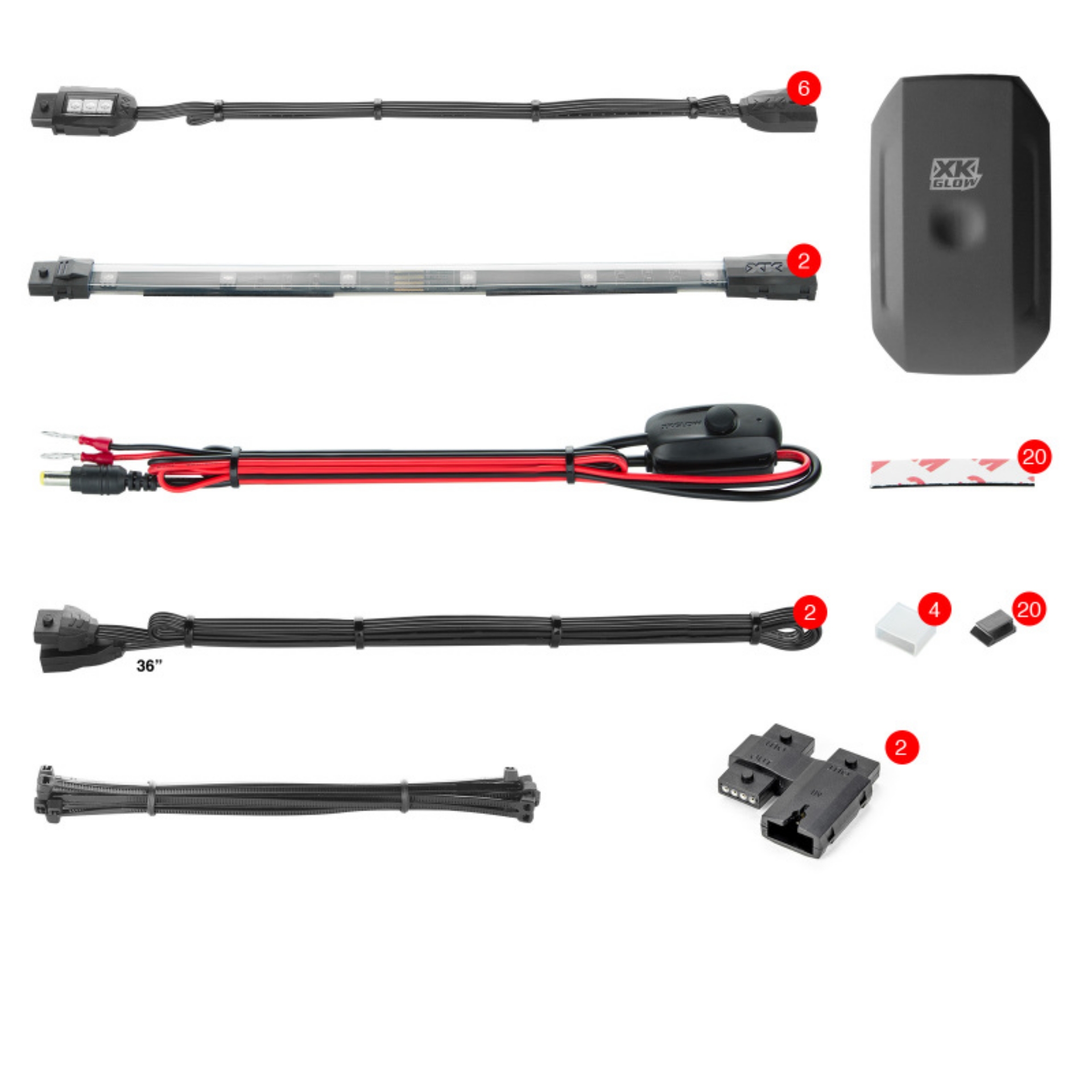 Picture of XK Glow Strip Million Color XKCHROME Smartphone App ATV-Motorcycle LED Light Kit 6xPod + 2x10In