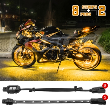 Picture of XK Glow Strips Single Color XKGLOW LED Accent Light Motorcycle Kit Amber - 8xPod + 2x8In