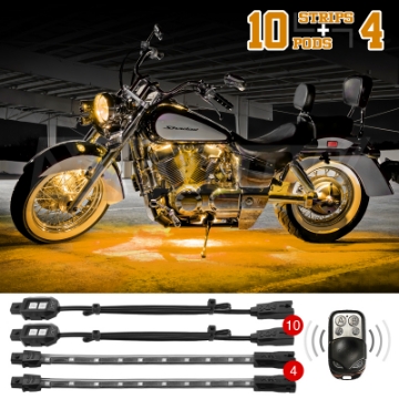 Picture of XK Glow Strips Single Color XKGLOW LED Accent Light Motorcycle Kit Amber - 10xPod + 4x8In