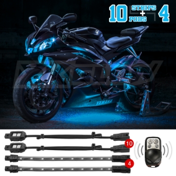 Picture of XK Glow Strips Single Color XKGLOW LED Accent Light Motorcycle Kit Light Blue - 10xPod + 4x8In