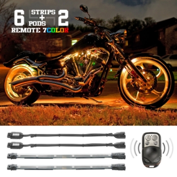 Picture of XK Glow Flex Strips 7 Color LED Accent Light Motorcycle-ATV 6xCompact Pods + 2x10In