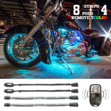 Picture of XK Glow Flex Strips 7 Color LED Accent Light Motorcycle-ATV Kit 8xCompact Pods + 4x10In