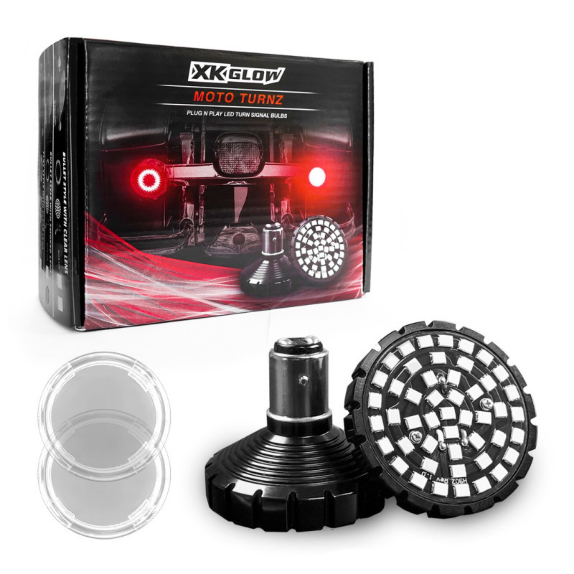 Picture of XK Glow Motorcycle Rear LED Turn Signal Kit - 1156 Bullet Style Clear Lenses