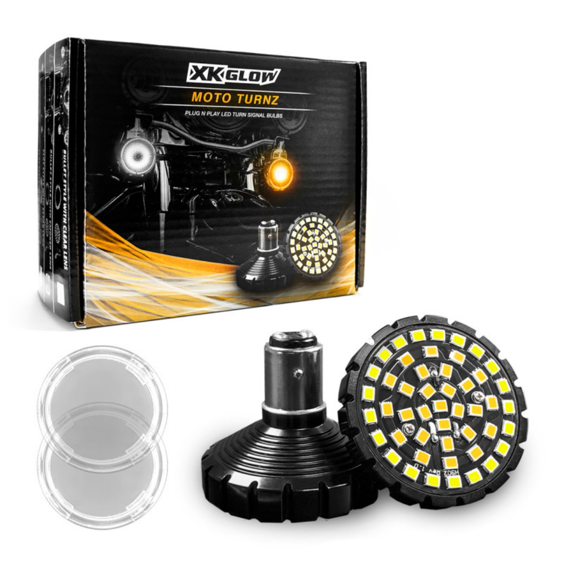 Picture of XK Glow Motorcycle Front LED Turn Signal Kit - Flat Style Clear Lenses