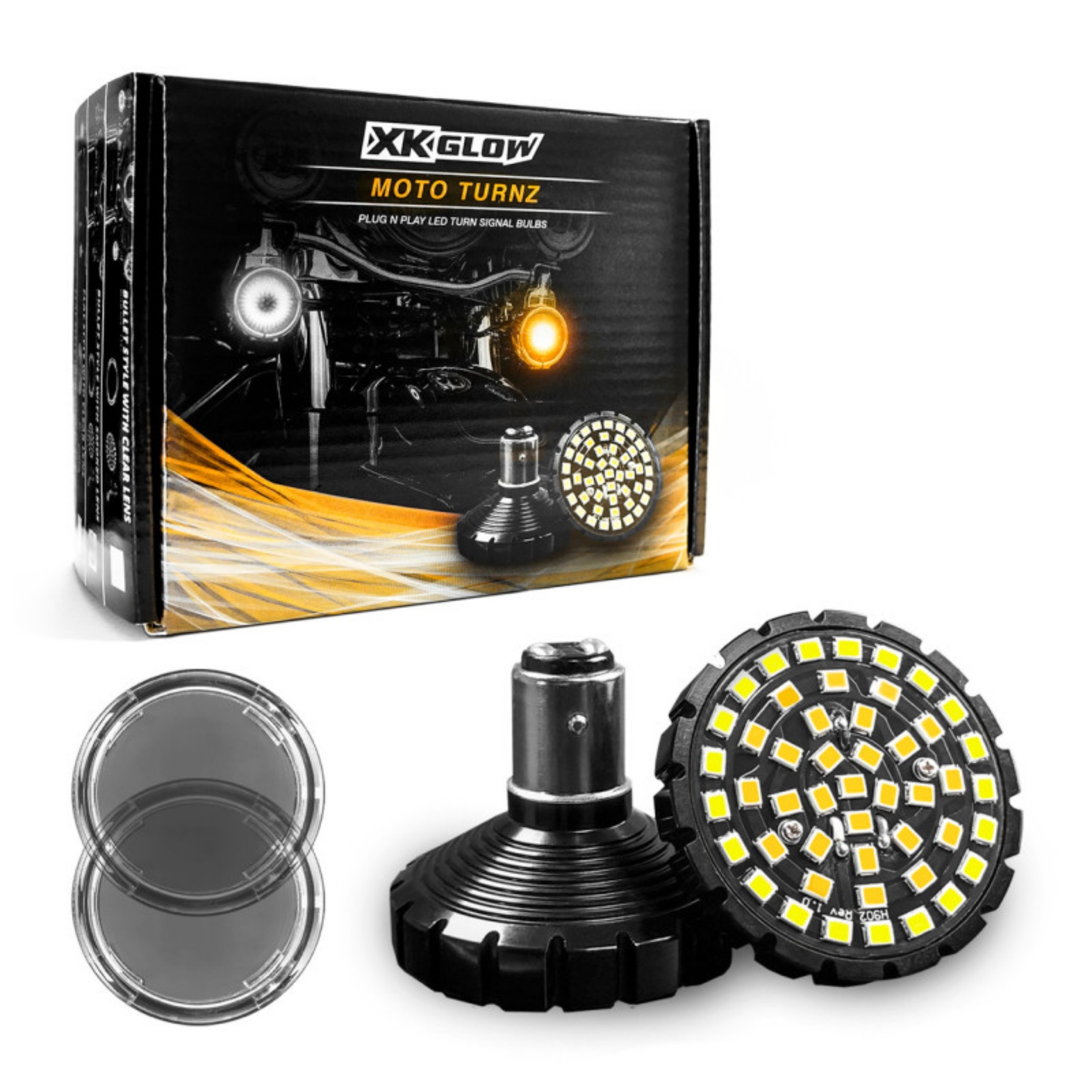 Picture of XK Glow Motorcycle Front LED Turn Signal Kit - Flat Style Smoked Lenses