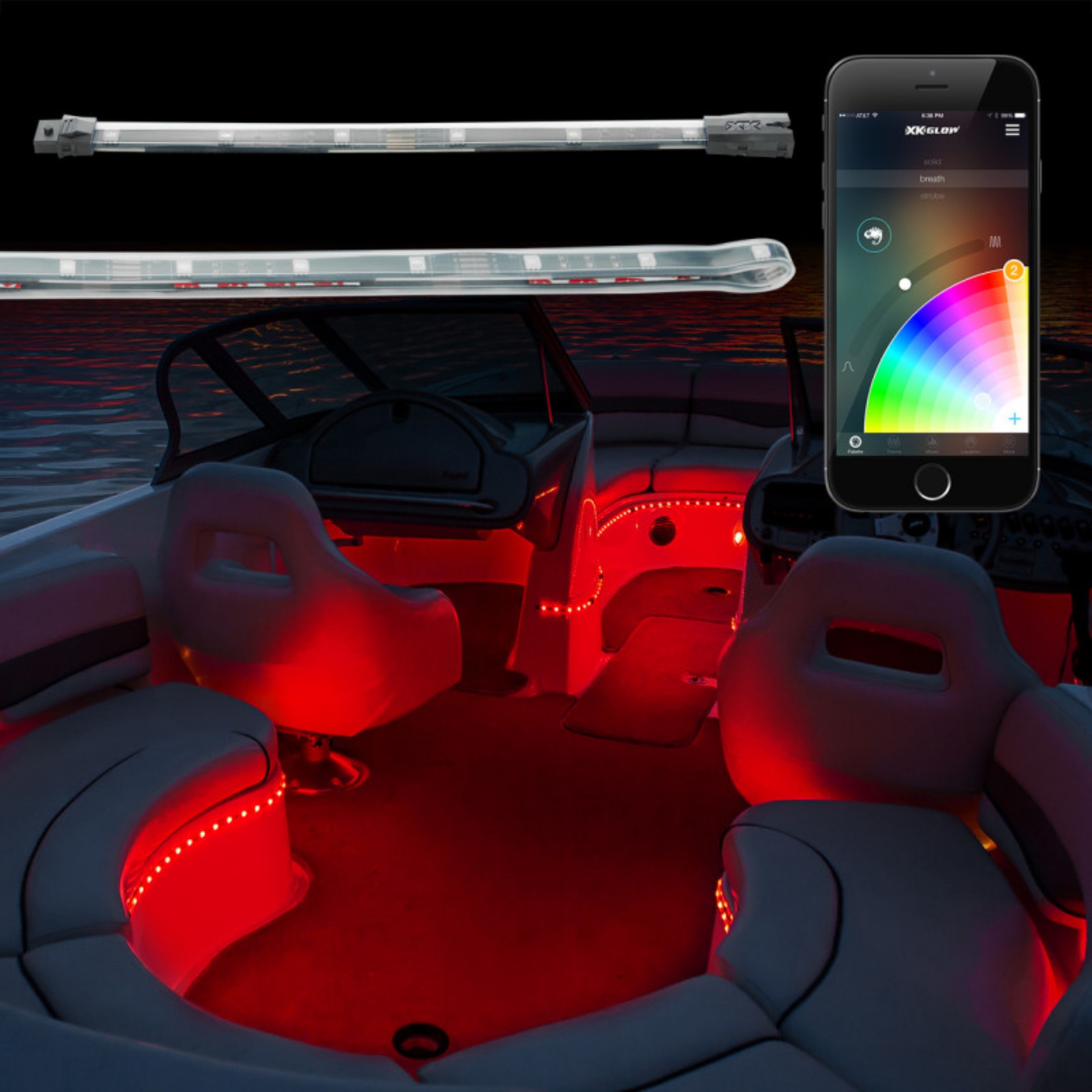 Picture of XK Glow XKchrome Boat Strip Advanced Kit w- Dual-Mode Dash Mount Controller 6x36In + 6x9In