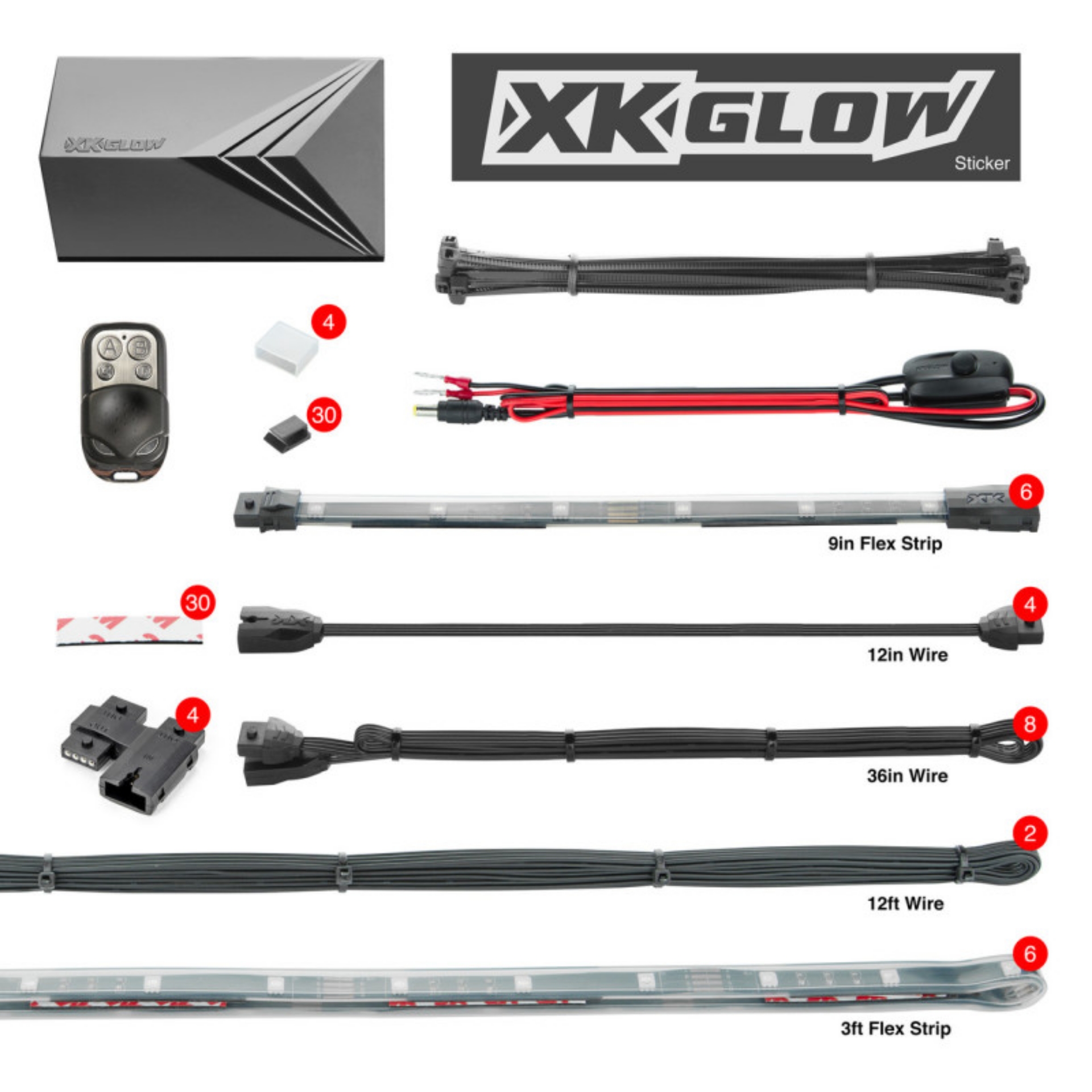 Picture of XK Glow Flex Strips 2 Million Color XKGLOW LED Accent Light Marine-Boat Kit 6x36In Strips + 6x 10In