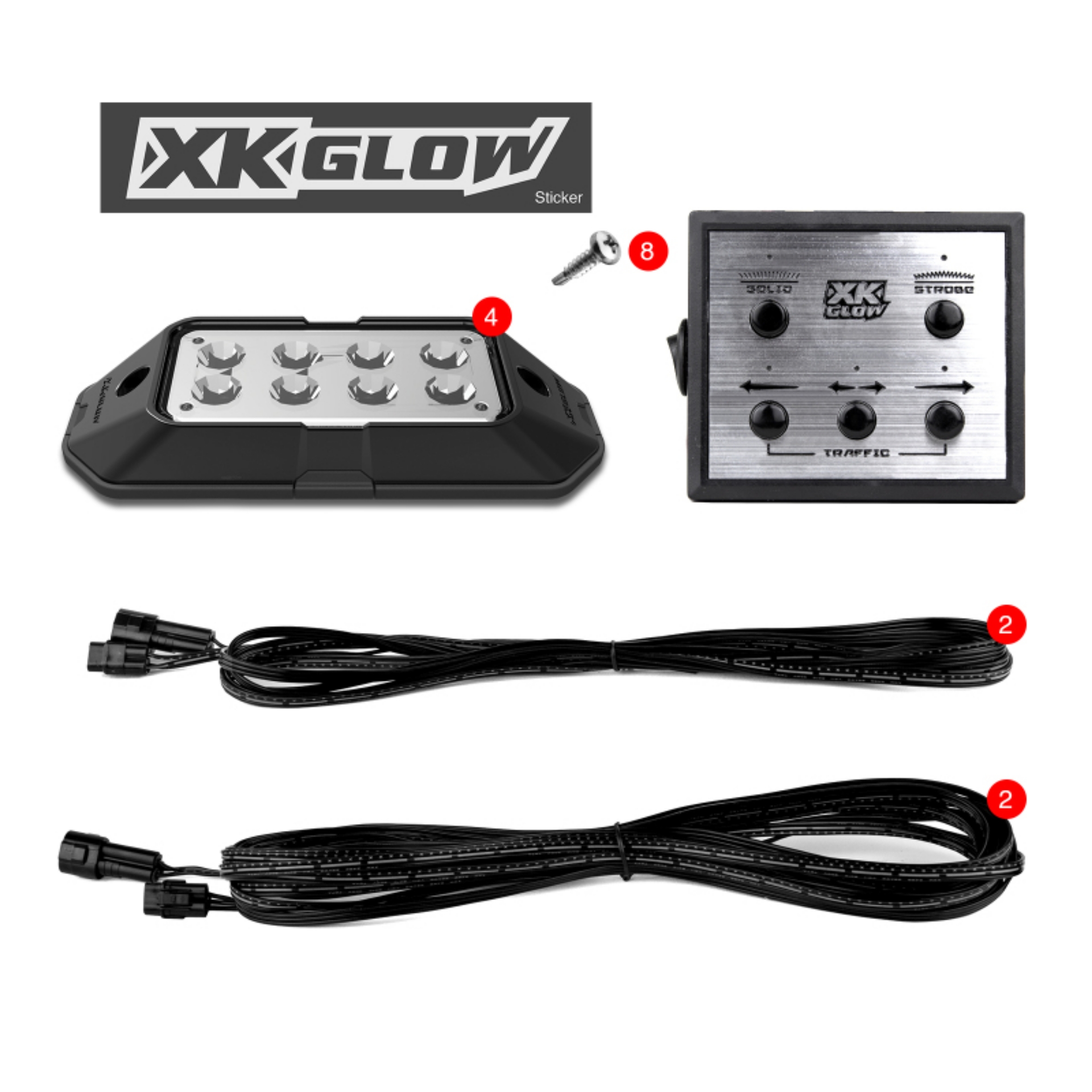 Picture of XK Glow Strobe Pod Lights w- Traffic Modes Ultra Bright LEDs Multiple Modes + Solid On -Red 4pc