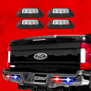 Picture of XK Glow Strobe Pod Lights w- Traffic Modes Ultra LEDs Multiple Modes + Solid On - Red + Blue 4pc