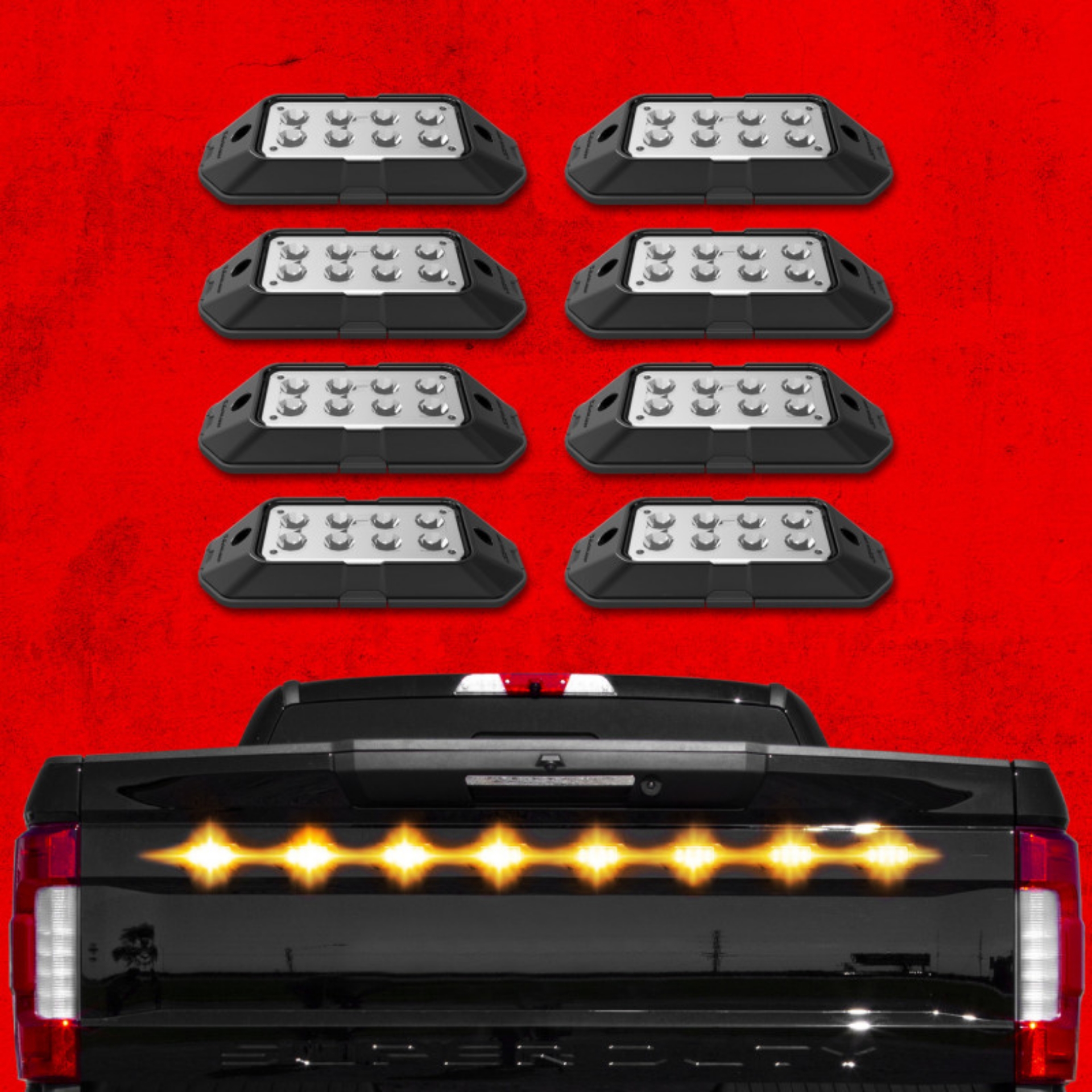 Picture of XK Glow Strobe Pod Lights w- Traffic Modes Ultra Bright LEDs Multiple Modes + Solid On - Amber 8pc