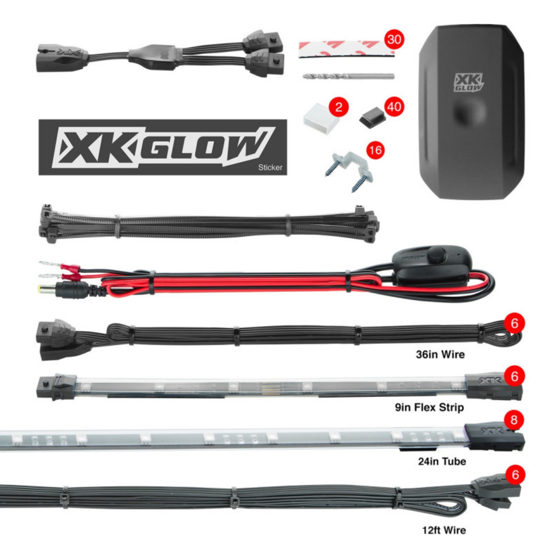 Picture of XK Glow New Style Strips XKchrome Car Kit w- Dual-Mode Mount Controller 8x24In Tubes + 6x10In