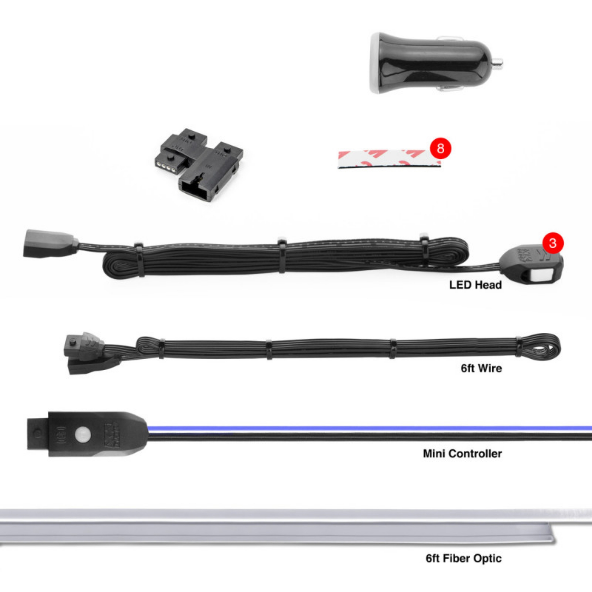 Picture of XK Glow Fiber Optic Roll 3pc LED Head XKchrome App Controlled Fiber Optic LED Accent Light Kit 6ft