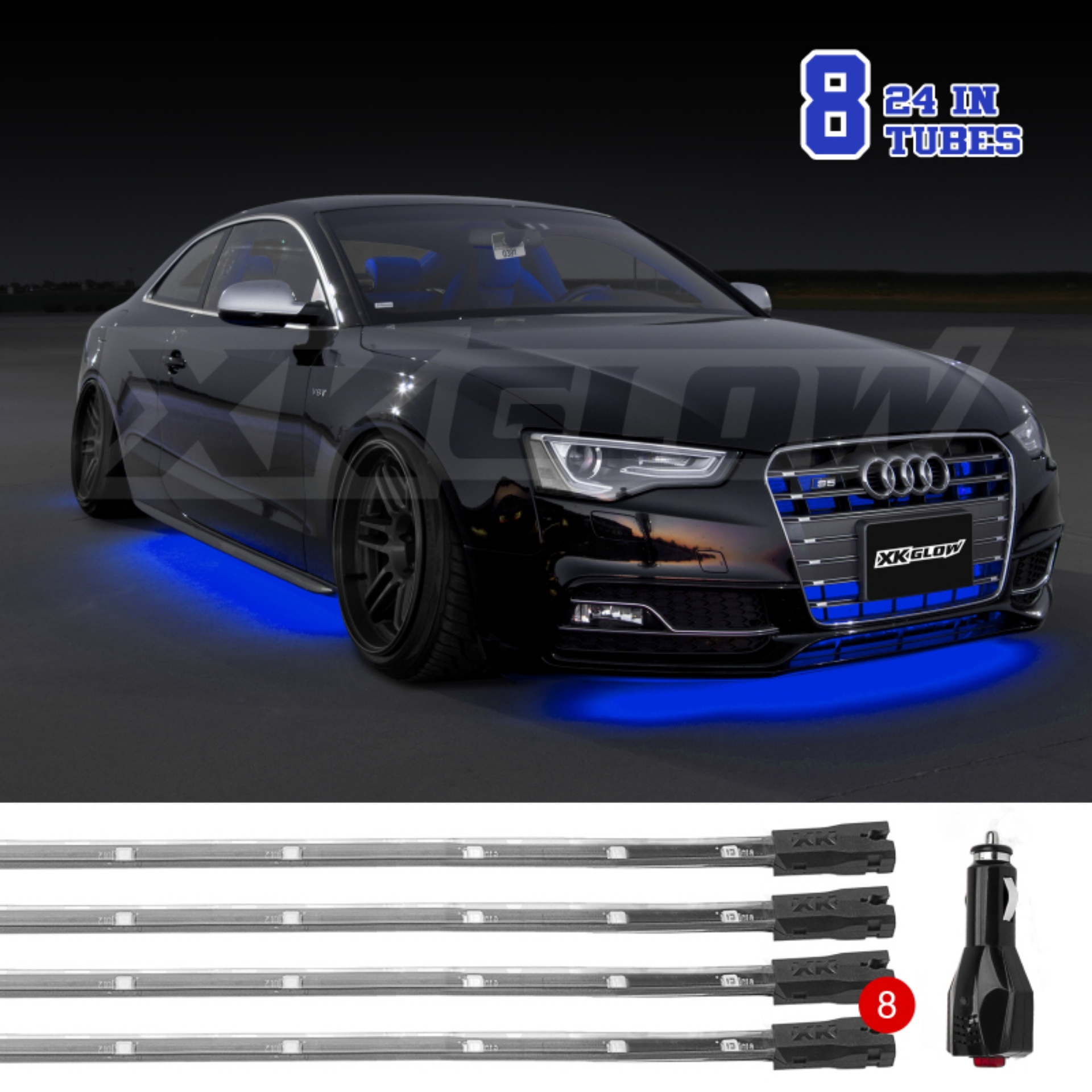 Picture of XK Glow Tube Single Color Underglow LED Accent Light Car-Truck Kit Blue - 8x24In