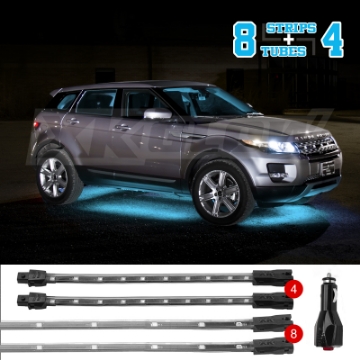 Picture of XK Glow Strip Single Color Underglow LED Accent Light Car-Truck Kit Light Blue - 8x24In + 4x 8In