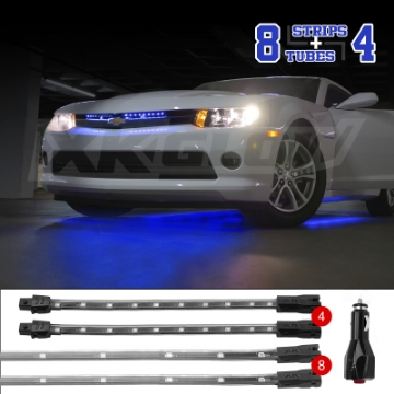 Picture of XK Glow Single Color XKGLOW UnderglowLED Accent Light Car-Truck Kit Blue - 8x24In Tube + 4x8In Strip