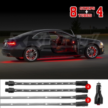 Picture of XK Glow Single Color XKGLOW UnderglowLED Accent Light Car-Truck Kit Red - 8x24In Tube + 4x8In Strip