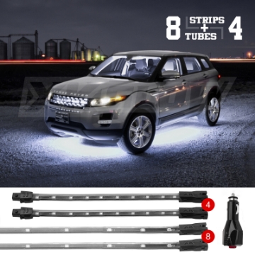 Picture of XK Glow Strip Single Color Underglow LED Accent Light Car-Truck Kit White - 8x24In Tube + 4x8In