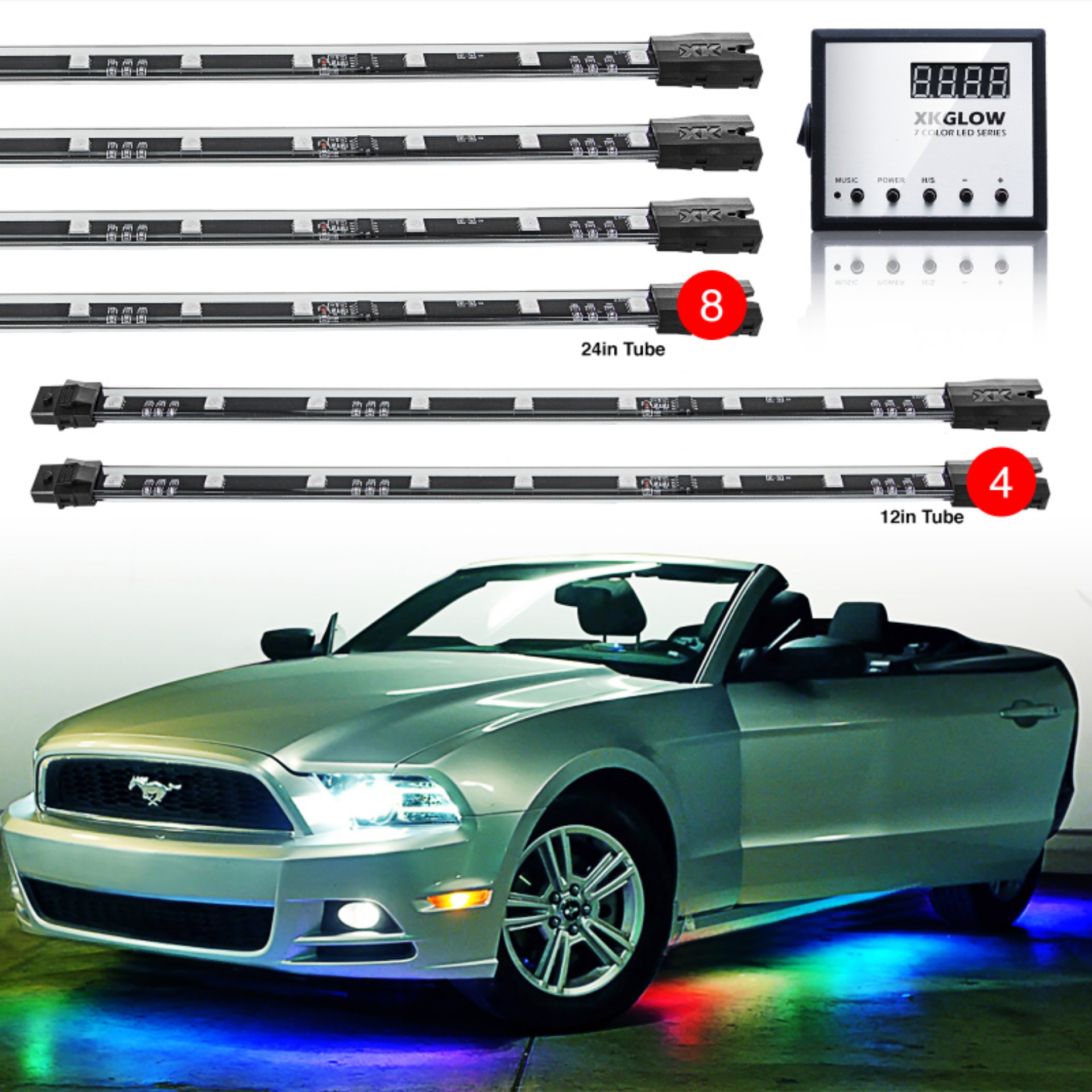 Picture of XK Glow 3 Million Color XKGLOW LED Accent Light Car-Truck Kit 8x24In + 4x12In Tubes