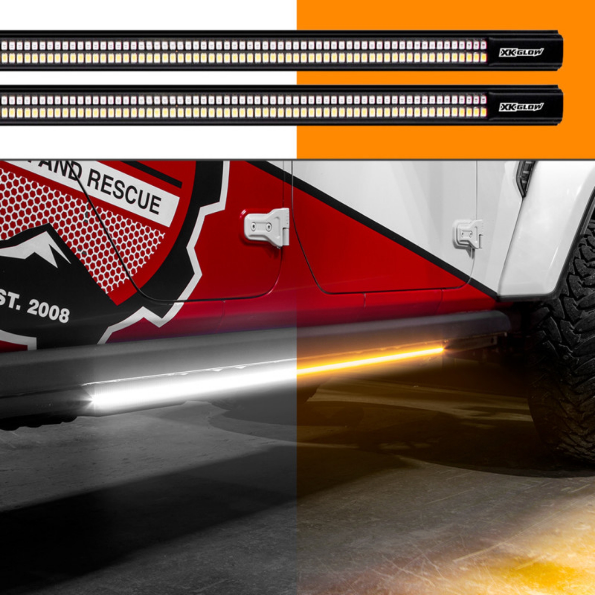 Picture of XK Glow Jeep & Truck Running Board Light w- Turn Signal 2x60in White + Amber