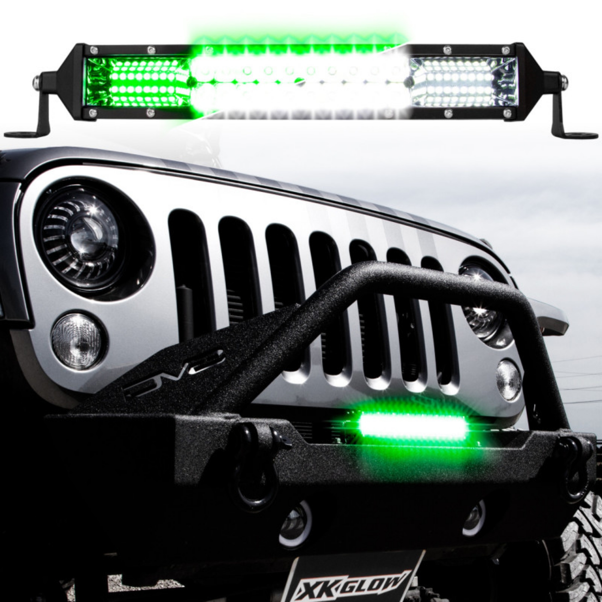 Picture of XK Glow 2-in-1 LED Light Bar w- Pure White and Hunting Green Flood and Spot Work Light 20In