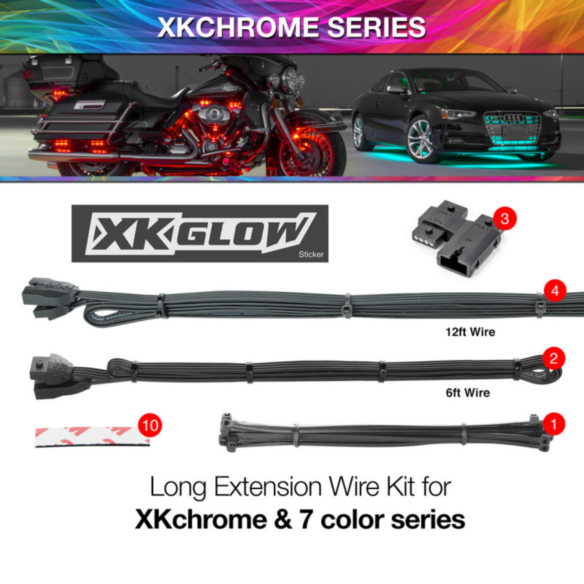 Picture of XK Glow Extension Wire Kit for XKchrome & 7 Color Series for Car