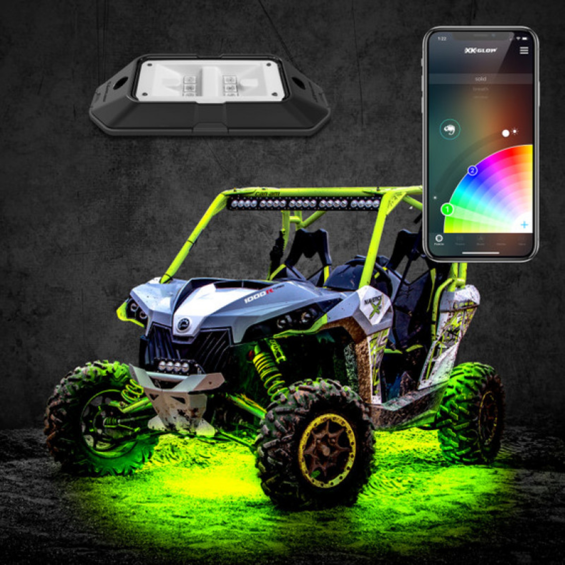 Picture of XK Glow Rock Light w- XKchrome App Controlled Bluetooth Advanced Kit 8pc RGB 6W