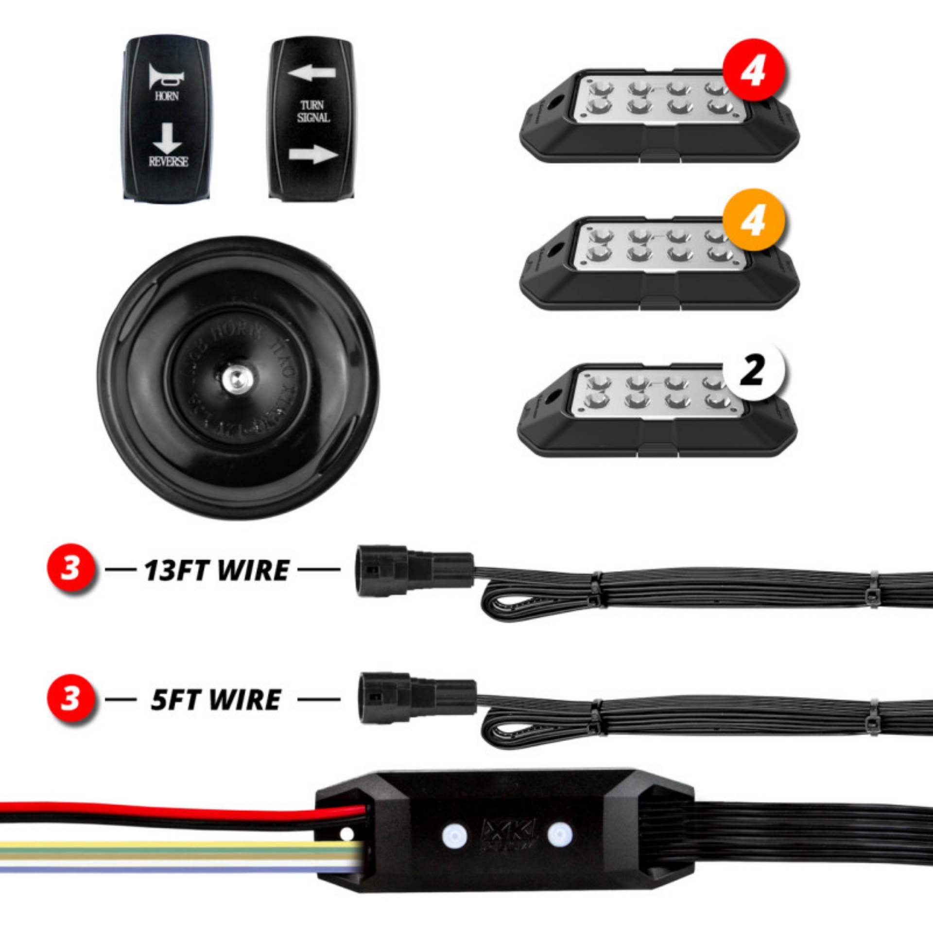 Picture of XK Glow Advanced UTV DOT Street Legal Conversion Signal Light-Horn Kit - 2 White 4 Red 4 Amber Pods